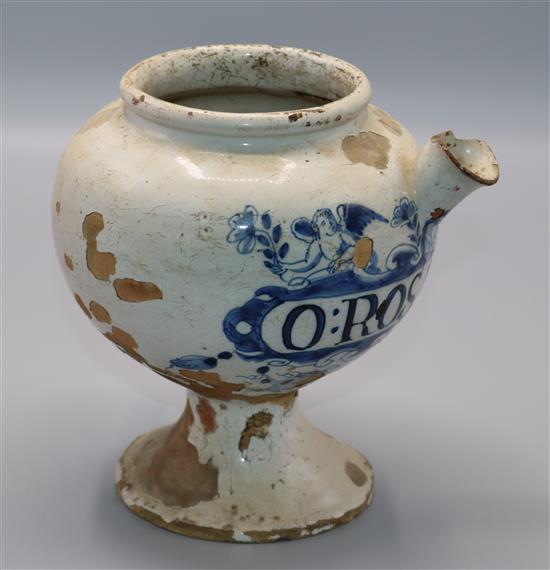 18C Delft blue and white wet drug jar, O. Rosaceum (a.f.)